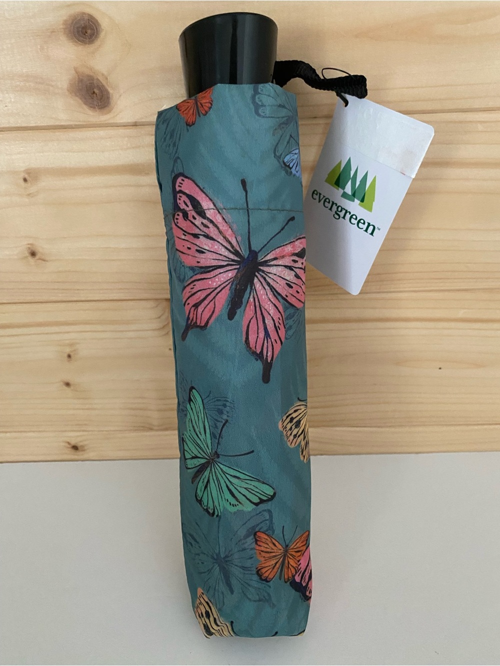 Evergreen Greenhouse Retreat Flutter by Butterfly Compact Manual Umbrella